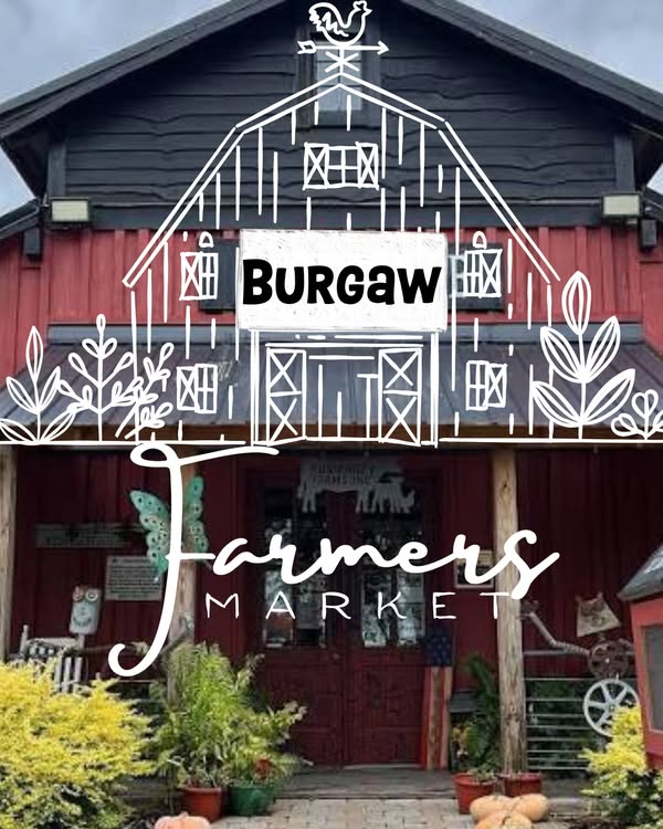 Burgaw Farmers Market announcement over a photograph of the Humphrey Farm barn